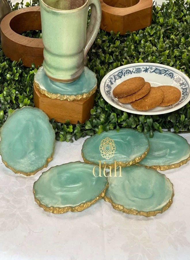 DULI Set of 6 Premium Oval Shape Resin Coasters Tea,Coffee Coasters,Tea Coasters, Coffee Coasters, Chai Pyali (10 * 8 cm) (Aqua) - Image 5